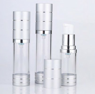 พลาสติก PP เงินเปล่า 10ml 15ml เครื่องสําอางอากาศที่ไม่มีปั๊ม โลชั่นกรด