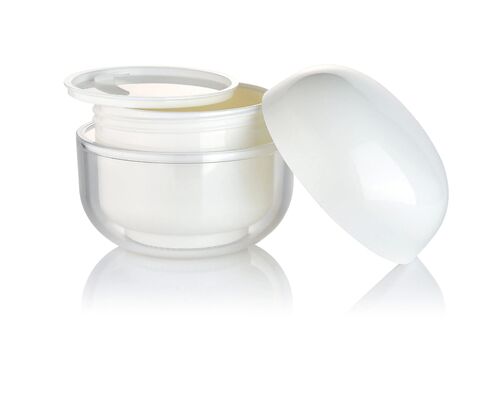 ขวดกลมเครื่องสำอางครีม OEM สีขาว PP 30g พร้อมฝาปิดสำหรับเครื่องสำอาง